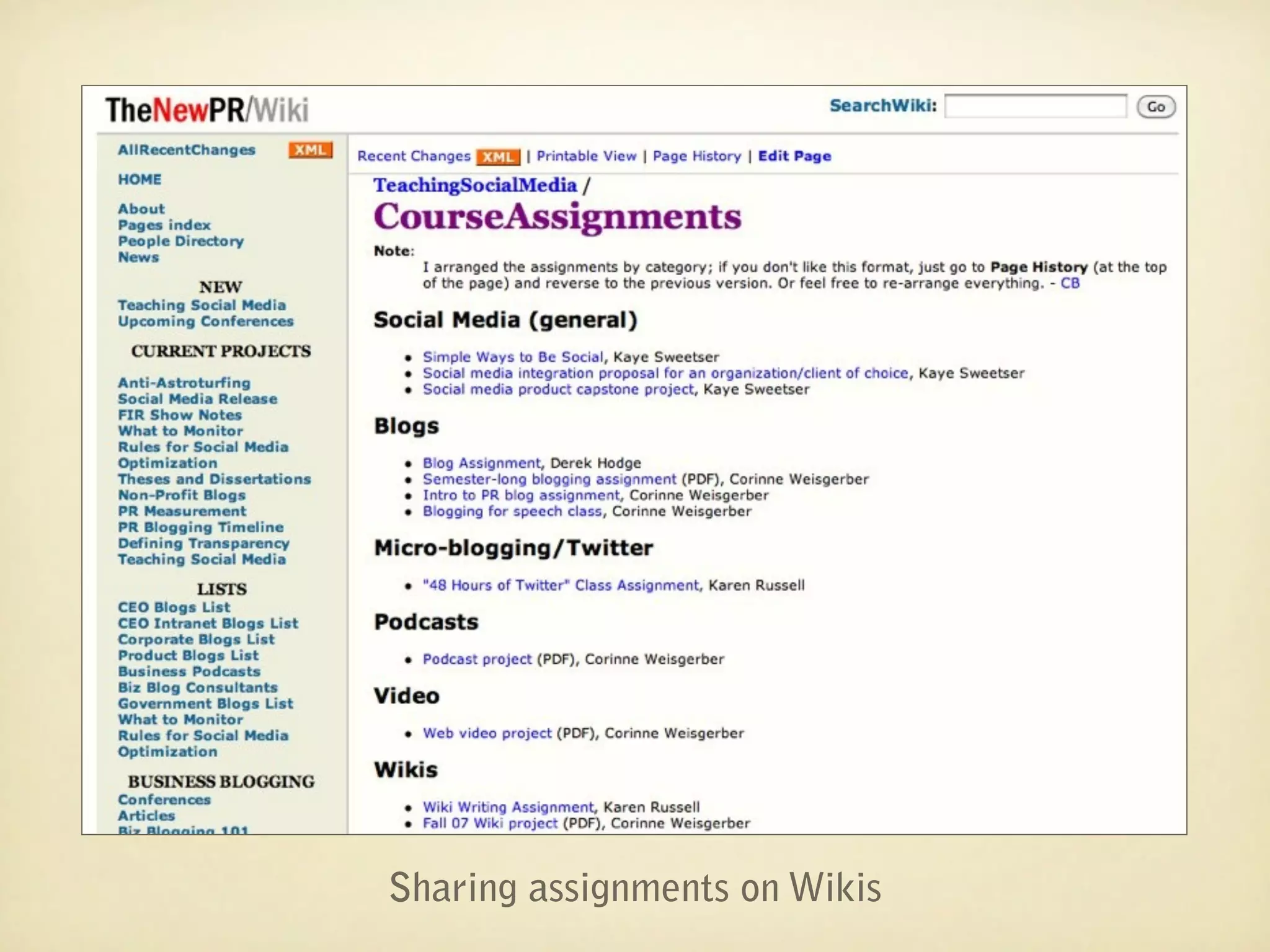 Sharing assignments on Wikis
 