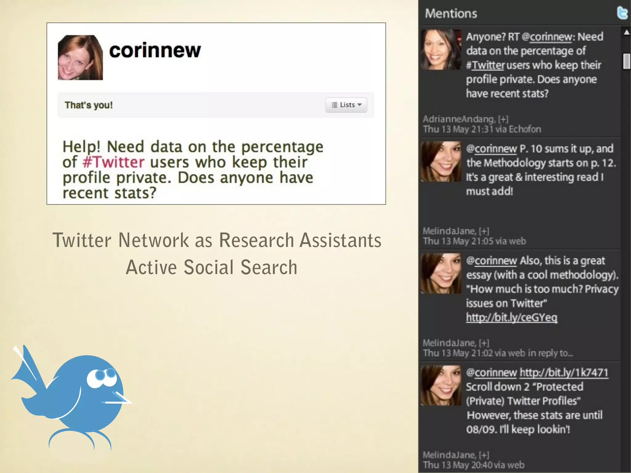 Twitter Network as Research Assistants
         Active Social Search
 