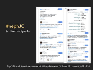 #nephJC
Topf JM et al. American Journal of Kidney Diseases , Volume 69 , Issue 6 , 827 - 836
Archived on Symplur
 