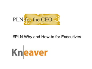 PLN for the CEO
#PLN Why and How-to for Executives

Kneaver Corp

 