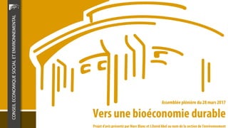 Vers une bioéconomie durable
Assemblée plénière du 28 mars 2017
Projet d’avis présenté par Marc Blanc et J.David Abel au nom de la section de l’environnement
 