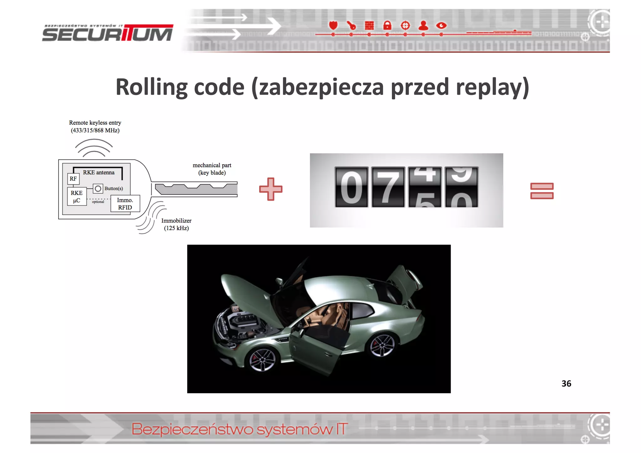 Rolling	
  code (zabezpiecza	
  przed	
  replay)
36
 
