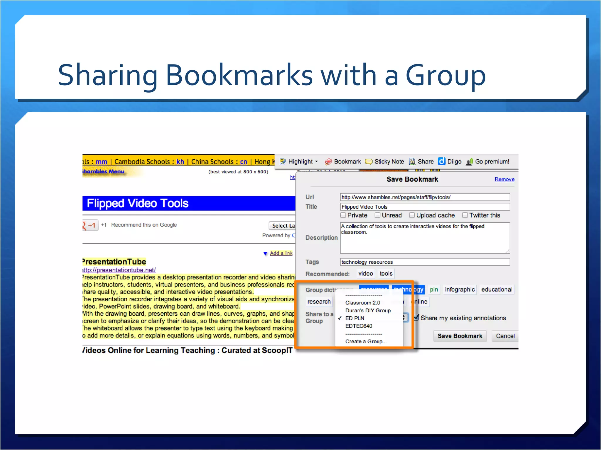 Sharing Bookmarks with a Group
 
