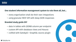 datakurre
SISU
One student information management system to rule them all, but...
• every organisation shall do their own ...