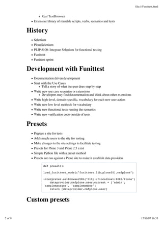 Plone Conference 2007: Acceptance Testing In Plone Using Funittest - Maik Röder