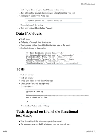 Plone Conference 2007: Acceptance Testing In Plone Using Funittest - Maik Röder