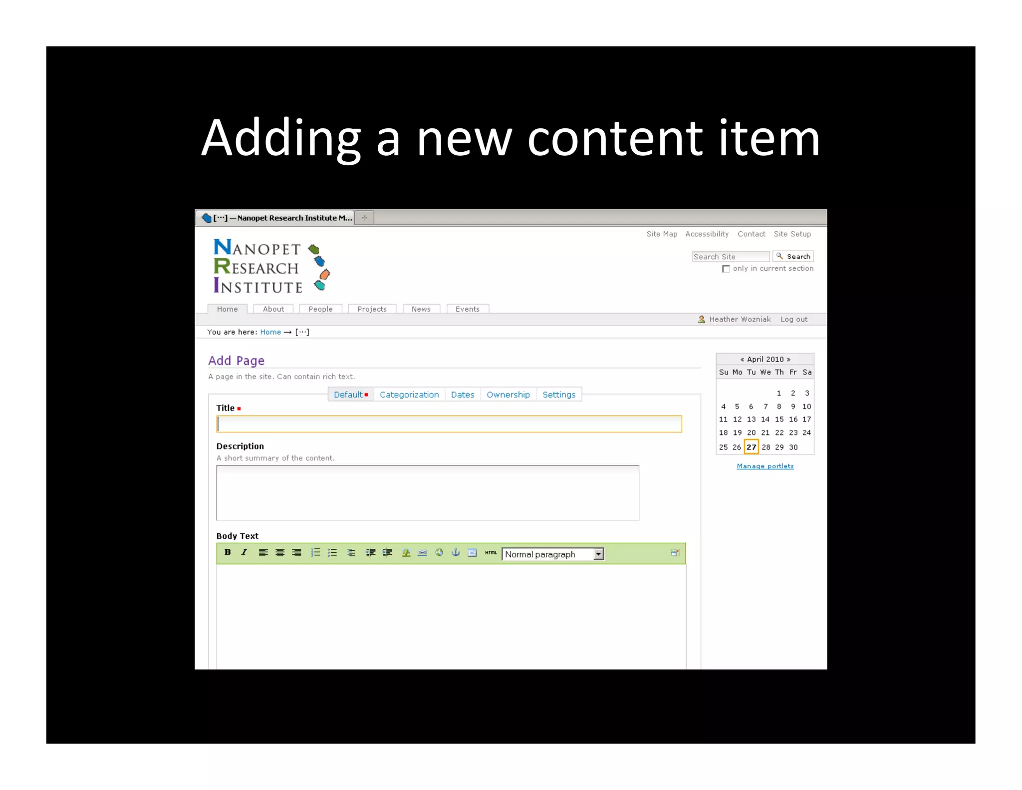 Adding	
  a	
  new	
  content	
  item	
  
 