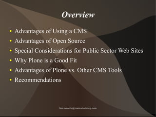 Plone in Government - Ken Wasetis -ContextualCorp.com