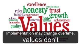 Implementation may change overtime,
values don’t
 