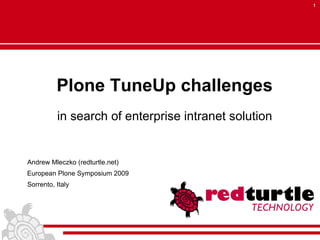 1




          Plone TuneUp challenges
          in search of enterprise intranet solution


Andrew Mleczko (redturtle.net)
European Plone Symposium 2009
Sorrento, Italy
 