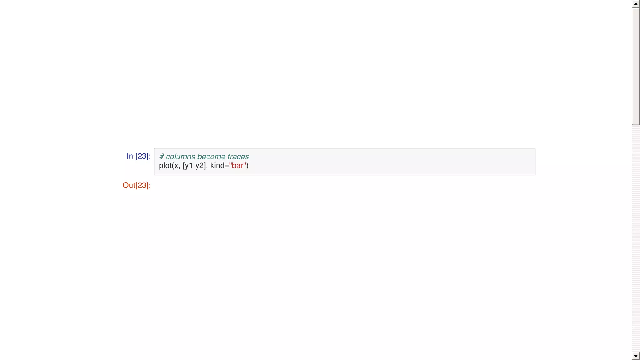 In [23]: # columns become traces
plot(x, [y1 y2], kind="bar")
Out[23]:
 