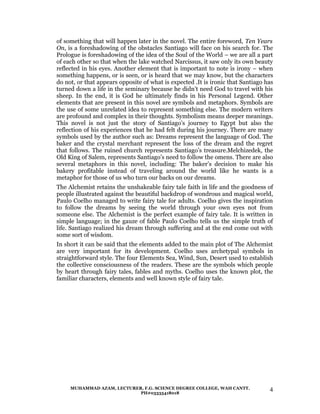 Plot construction in alchemistby muhammad azam | DOC