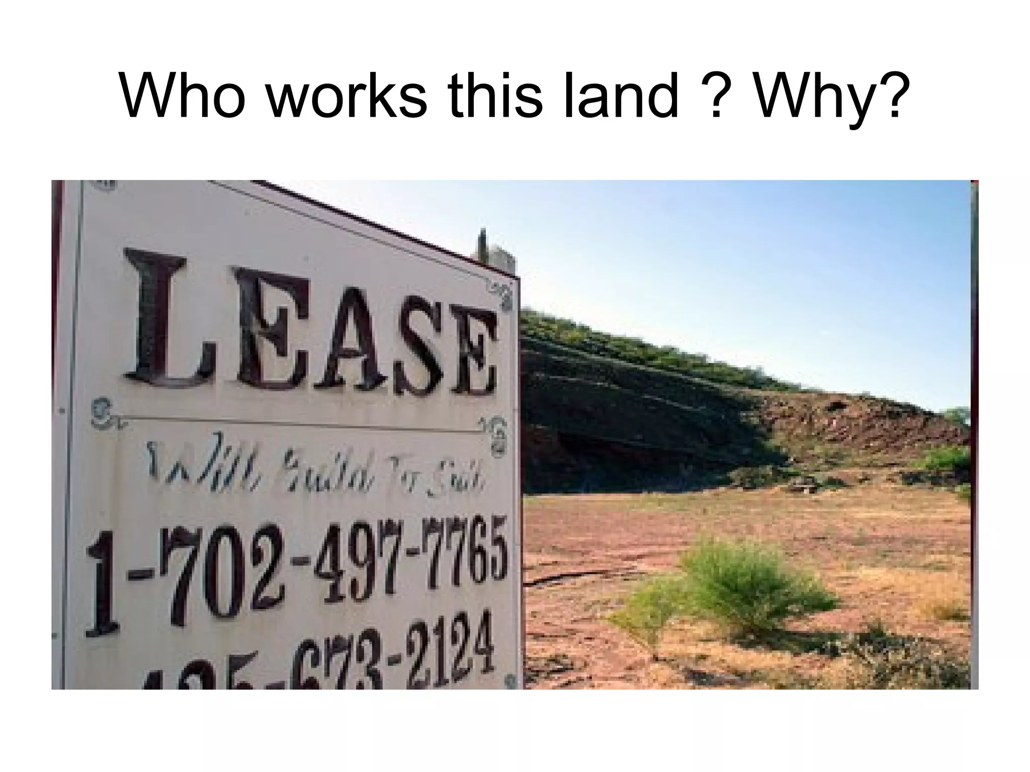 Who works this land ? Why? 
