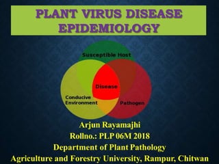 PLANT VIRUS DISEASE
EPIDEMIOLOGY
Arjun Rayamajhi
Rollno.: PLP06M 2018
Department of Plant Pathology
Agriculture and Forestry University, Rampur, Chitwan
 