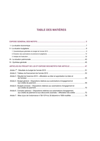 5
       Projet de loi de règlement des comptes et rapport de gestion pour l’année 2010
                           EXPOSE ...