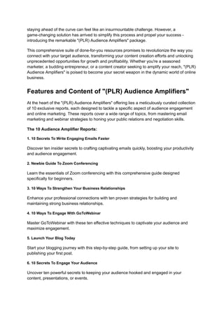 (PLR) Audience Amplifiers: Amplify Your Audience and Skyrocket Your