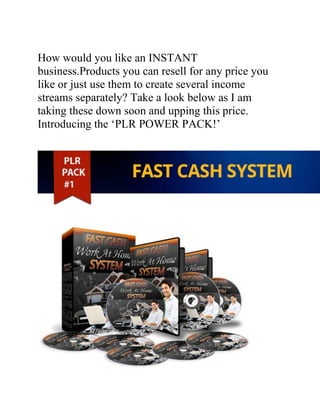 How would you like an INSTANT
business.Products you can resell for any price you
like or just use them to create several income
streams separately? Take a look below as I am
taking these down soon and upping this price.
Introducing the ‘PLR POWER PACK!’
 