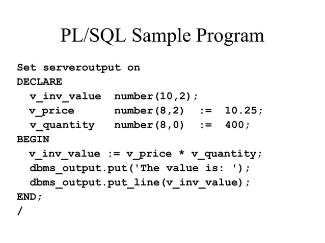 PL/SQL Introduction and Concepts | PPT