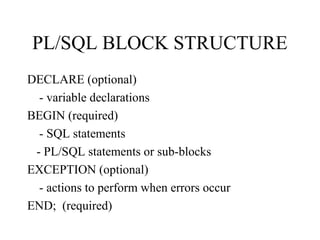 PL/SQL Introduction and Concepts | PPT