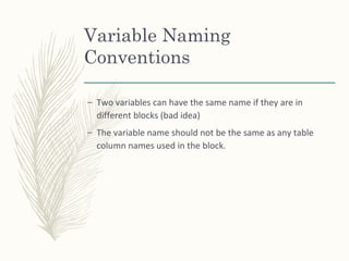 Variable Conventions Plsql | PPT