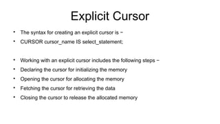 This ppt xplains abott procedues,function,cursors and triggers in RDBMS ...