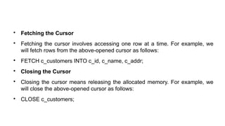 This ppt xplains abott procedues,function,cursors and triggers in RDBMS ...
