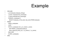 This ppt xplains abott procedues,function,cursors and triggers in RDBMS ...