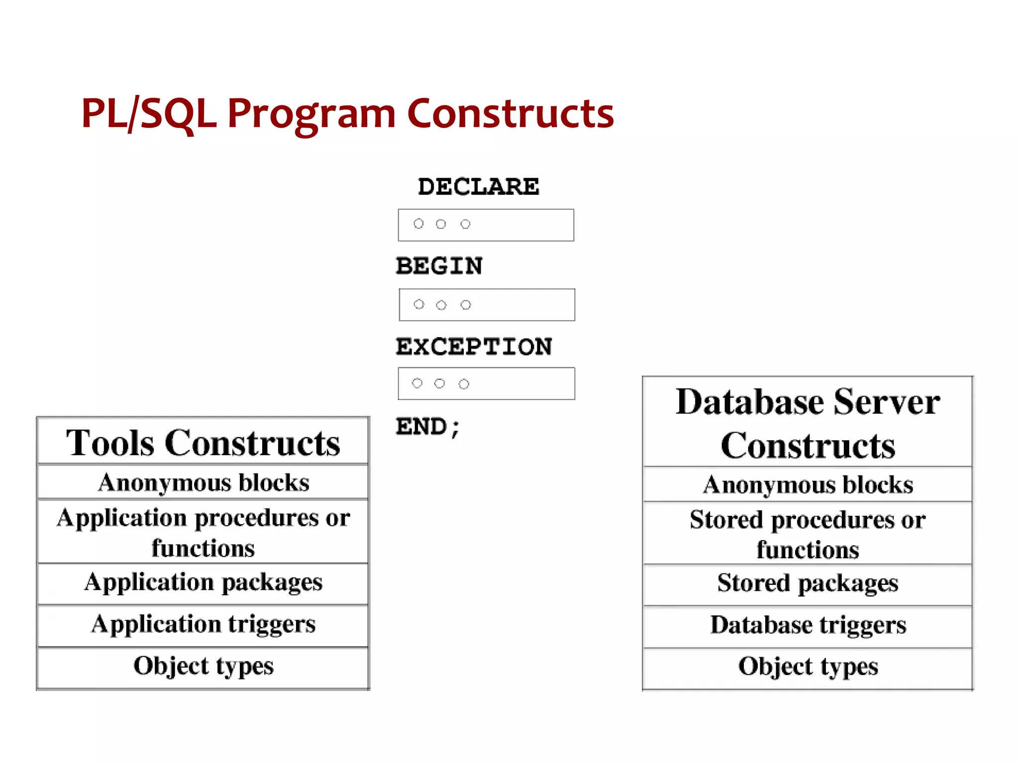 PL/SQL Program Constructs
 