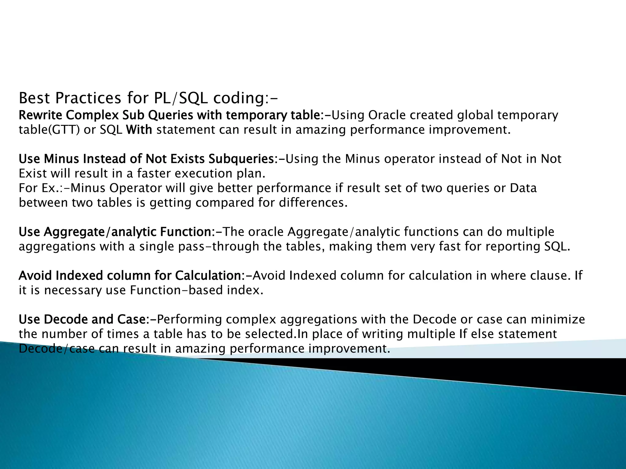 Pl sql best practices document | PPT