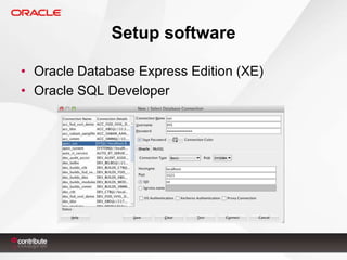 Setup software
• Oracle Database Express Edition (XE)
• Oracle SQL Developer

 