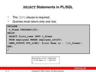 PLSQL Interacting with Oracle Database Server SQL Statements in PL/SQL ...