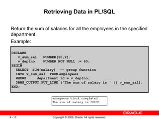 PLSQL Interacting with Oracle Database Server SQL Statements in PL/SQL ...