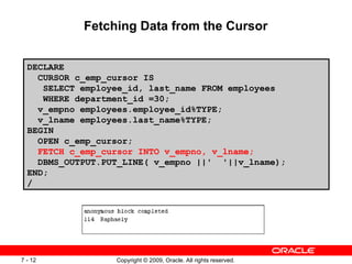 PLSQL Fundamentals PL/SQL Cursor in Oracle | PPT