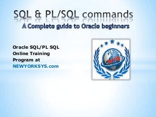 Oracle SQL/PL SQL
Online Training
Program at
NEWYORKSYS.com

 