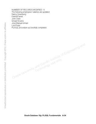 Oracle Database 10g: PL/SQL Fundamentals A-34
Oracle University and Gandhi Institute of Engineering and
Technology use onlyฺ
UnauthorizedreproductionordistributionprohibitedฺCopyright2012,Oracleand/oritsaffiliatesฺ
 
