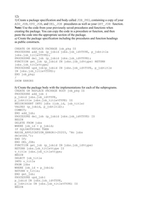 Plsql task answers | DOC | Databases | Computer Software and Applications