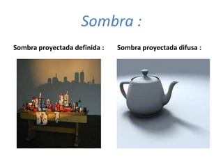 Sombra :
Sombra proyectada definida : Sombra proyectada difusa :
 