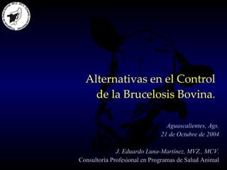 Alternativas en el Control  de la Brucelosis Bovina. Aguascalientes, Ags. 21 de Octubre de 2004 J. Eduardo Luna-Martínez, MVZ., MCV. Consultoría Profesional en Programas de Salud Animal 