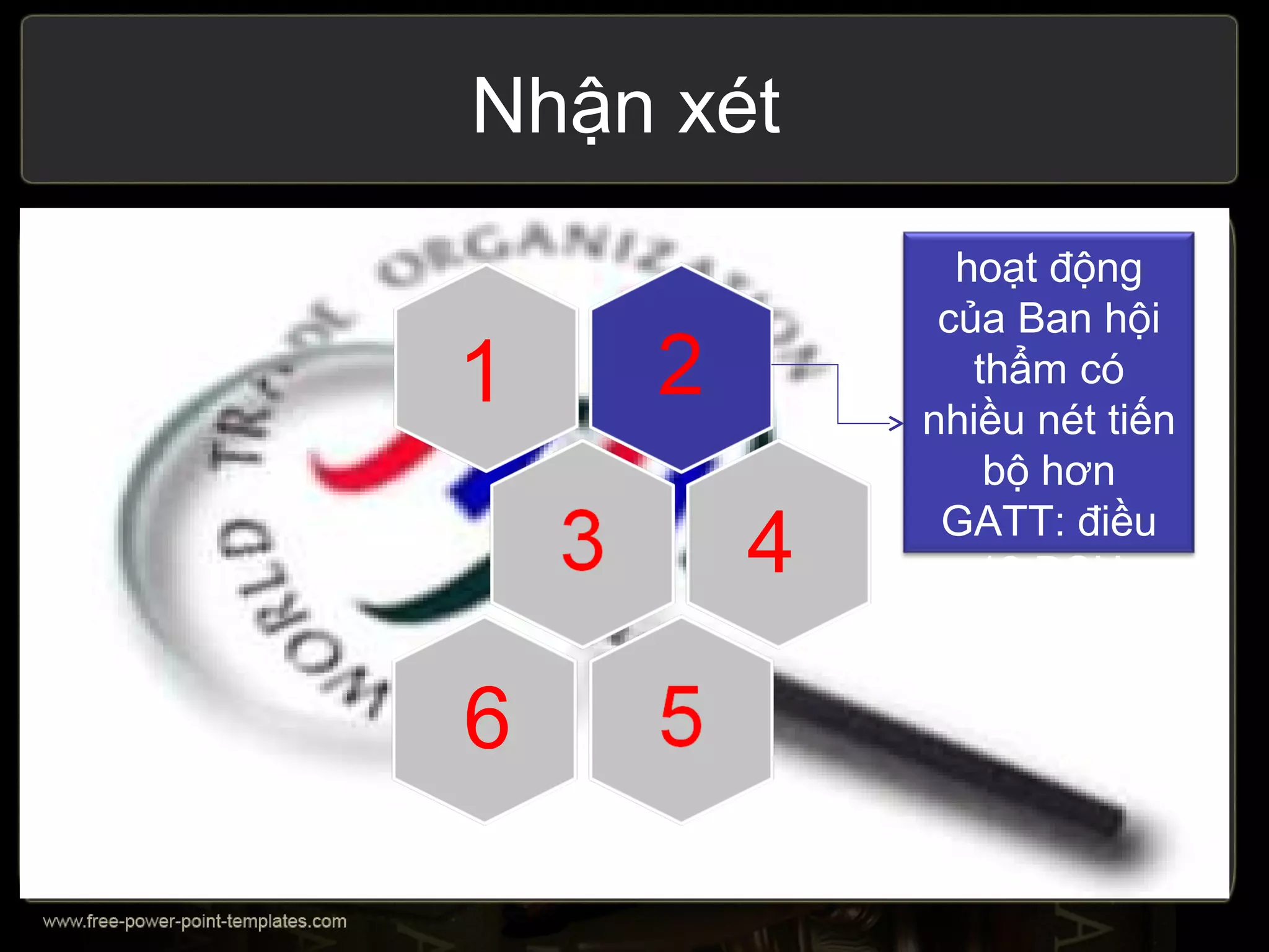 Nhận xét
             hoạt động
            của Ban hội
1             thẩm có
           nhiều nét tiến
               bộ hơn

       4    GATT: điều
              12 DSU


6
 