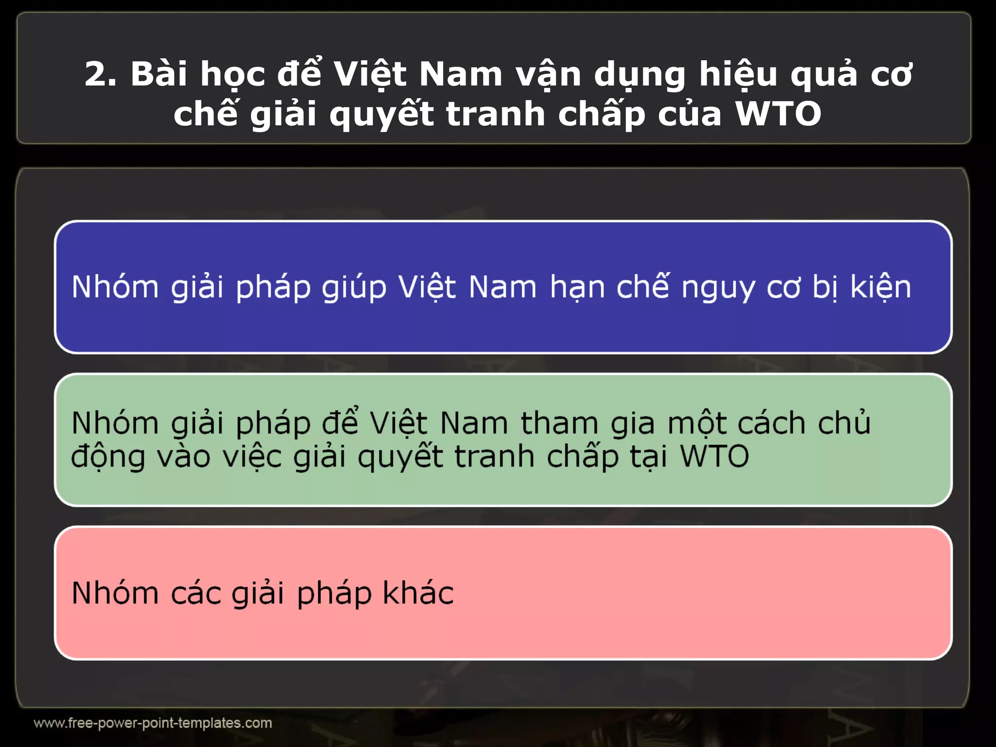 2. Bài học để Việt Nam vận dụng hiệu quả cơ
     chế giải quyết tranh chấp của WTO
 