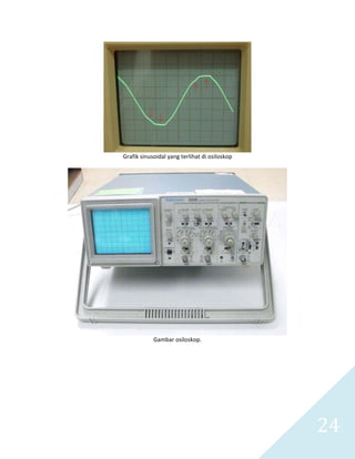   24 
 
Grafik sinusoidal yang terlihat di osiloskop 
 
 
Gambar osiloskop. 
 
 
 