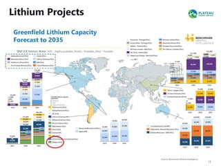 Lithium Projects
11
Greenfield Lithium Capacity
Forecast to 2035
Source: Benchmark Mineral Intelligence
 