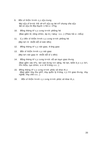 9. B¶n vÏ ®iÓn h×nh c¸c cÇu trung
Mçi cÇu vÏ b×nh ®å vÞ trÝ cÇu vµ bè trÝ chung cña cÇu
§èi víi cÇu lín lËp thµnh 1 hå s¬ riªng
10. B¶ng thèng kª c¸c c«ng tr×nh phßng hé
(Bao gåm kÌ, têng ch¾n, èp m¸i taluy v.v...) (Theo hå s¬ mÉu)
11. C¸c b¶n vÏ ®iÓn h×nh c¸c c«ng tr×nh phßng hé
(Mçi lo¹i ®· thiÕt kÕ vÏ mét b¶n)
12. B¶ng thèng kª c¸c nót giao, ® êng giao
13. B¶n vÏ ®iÓn h×nh c¸c nót giao
(Mçi lo¹i nót giao ®· thiÕt kÕ vÏ 1 b¶n)
14. B¶ng thèng kª c¸c c«ng tr×nh vÒ an toµn giao th«ng
(Bao gåm cäc tiªu, lan can b»ng t«n sãng, hé lan, biÓn b¸o c¸c lo¹i,
tÝn hiÖu, rµo ch¾n, s¬n kÎ ® êng v.v...)
15. B¶ng thèng kª c¸c c«ng tr×nh phôc vô khai th¸c
(Bao gåm nhµ thu phÝ, nhµ qu¶n lý ® êng, c¸c h¹t giao th«ng, nhµ
nghØ, nhµ chê v.v...)
16. B¶n vÏ ®iÓn h×nh c¸c c«ng tr×nh phôc vô khai th¸c.
20
 