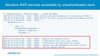 Sensitive AWS services accessible by unauthenticated users
https://www.facebook.com/ncybersec/photos/a.1233210783516310/1257880004382721/
 