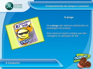 Comportamento de compra e consumo A Campanha E-plugs Os  e-plugs  são adesivos distribuídos na embalagem do produto.  Este adesivos trazem códigos que dão vantagens na utilização do site 