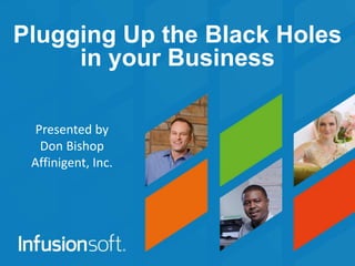 Plugging Up the Black Holes
in your Business
Presented by
Don Bishop
Affinigent, Inc.
 