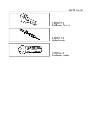 5-8840-2000-0
Pilot Bearing Remover
5-8840-0019-0
Sliding Hammer
5-8522-0024-0
Pilot Bearing Installer
4JB1-TC Engine-61
 