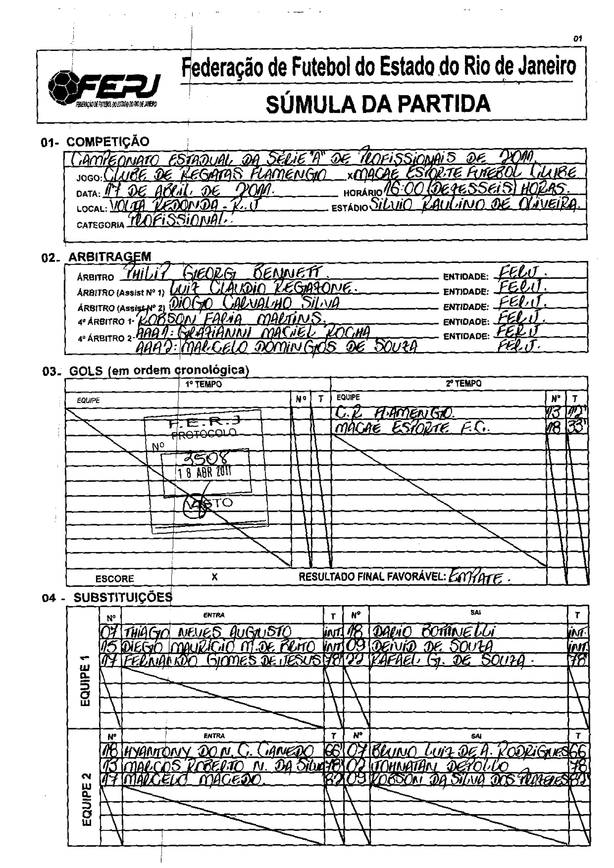 Súmula Flamengo x Macaé