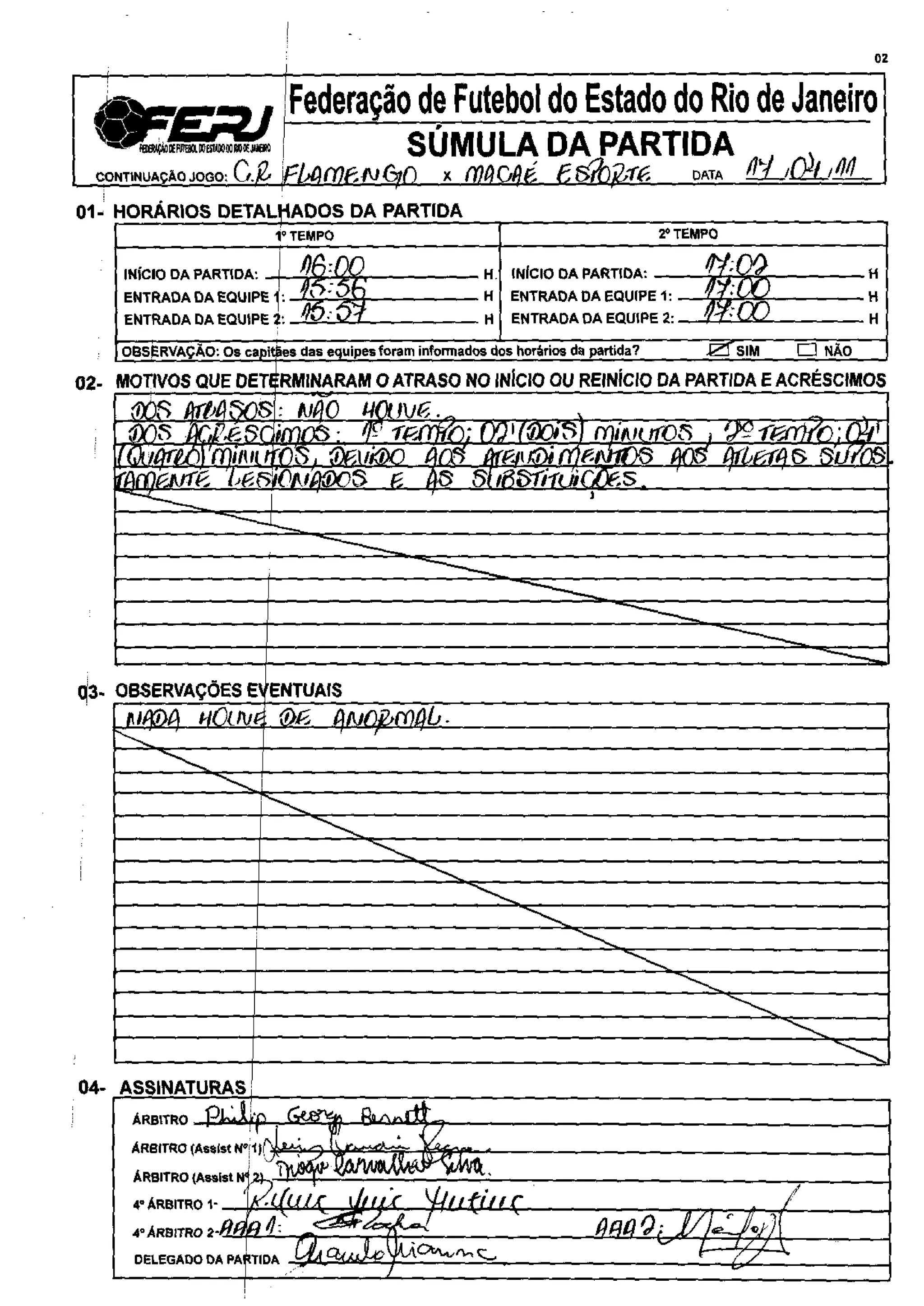 Súmula Flamengo x Macaé