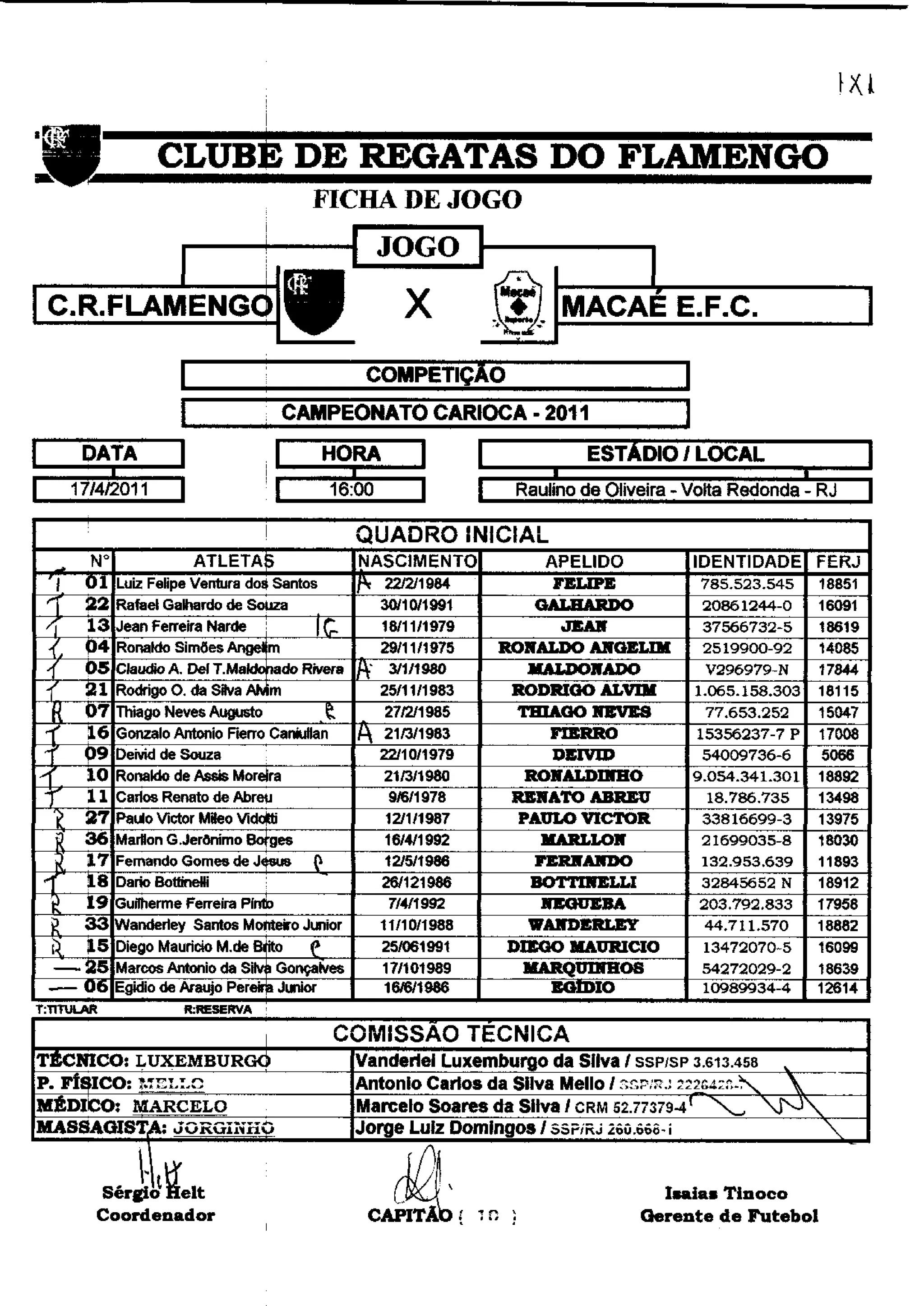 Súmula Flamengo x Macaé